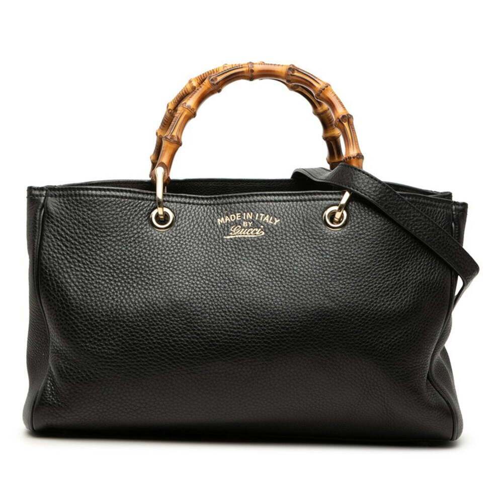 GUCCI Black Leather Bamboo Shoulder Bag